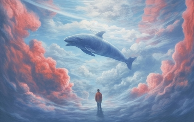 云雾中海豚高高跃起小孩儿童童话故事幻想海洋生物情亲密触浪漫插画,插画/手绘图,插画/手绘图库,插画/手绘图下载,插画/手绘